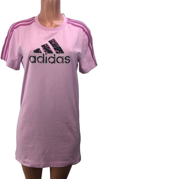 adidas Women Purple Leopard Metallic Badge of Sport Graphic T-Shirt Dress XS - Picture 5 of 12